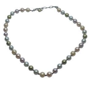 Elegant Vintage Multi Color Faux Pearl Necklace w/ Sterling Silver Clasp